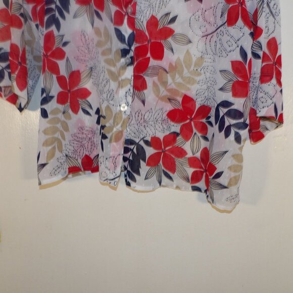 Alfred Dunner Sheer Floral Swiss Dot Button Down Shirt Sz 12 - Picture 3 of 6